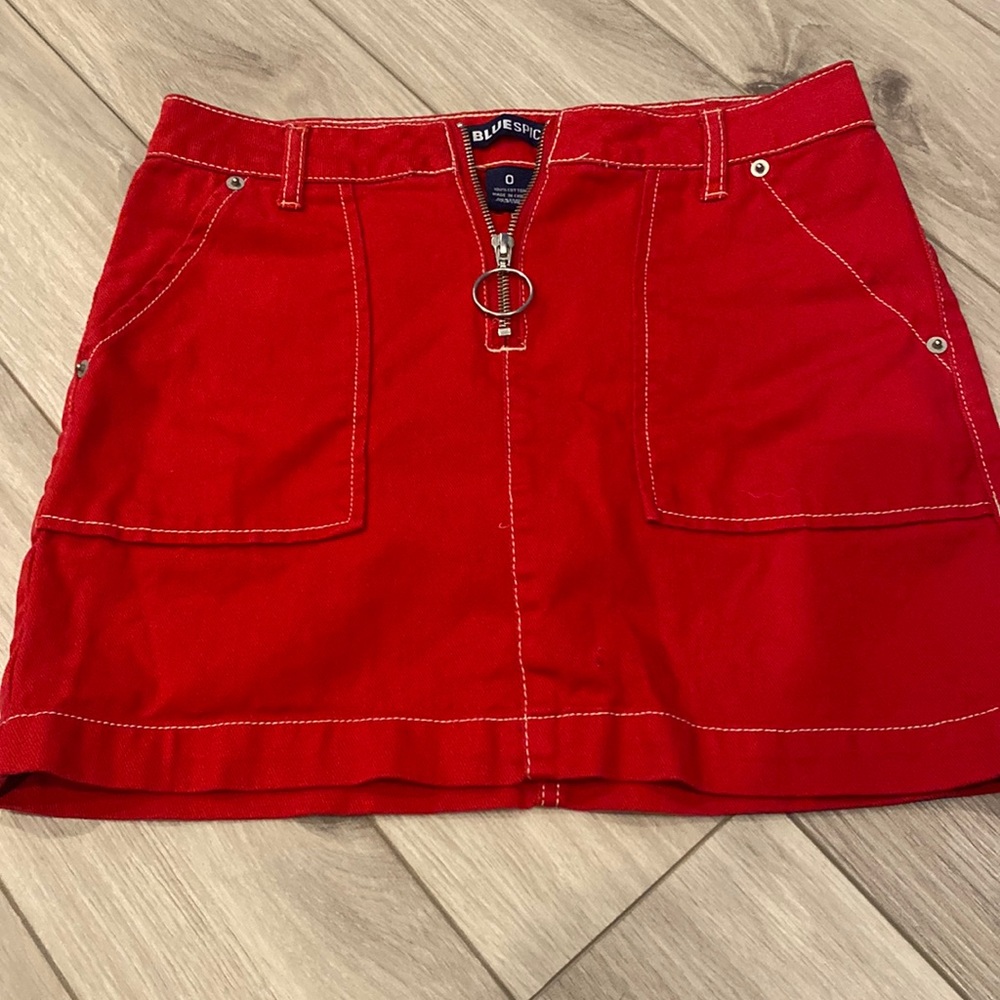 Red mini skirt with silver zipper